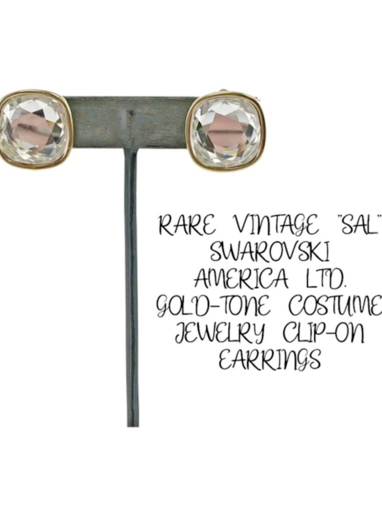 Atelier Swarovski Jewelry - SWAROVSKI AMERICA "Sal" LTD. GOLD-TONE COSTUME JEWELRY CLIP-ON EARRINGS Rare!!